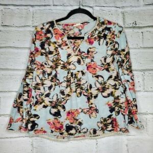 Caslon Print Front Shirt Fringe Trim Top Womens Small Petiies PS Cotton